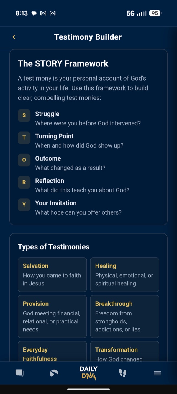 Testimony Builder screen